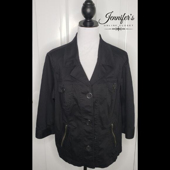 3/$25 CJ Banks Women's Black Cotton Button Closure Long Sleeve Jacket - Picture 1 of 10